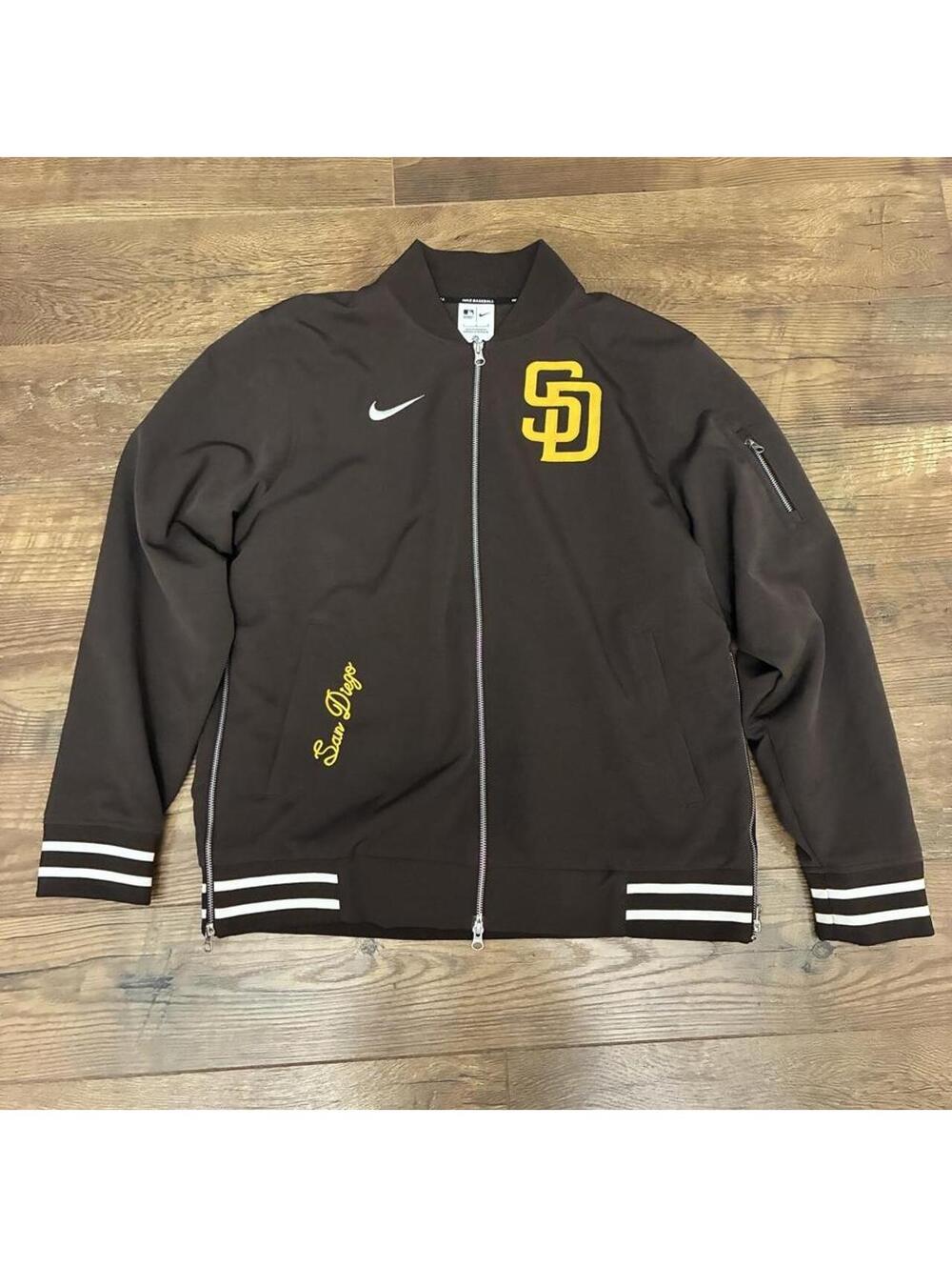 Nike San Diego Padres brown fleece lined bomber jacket